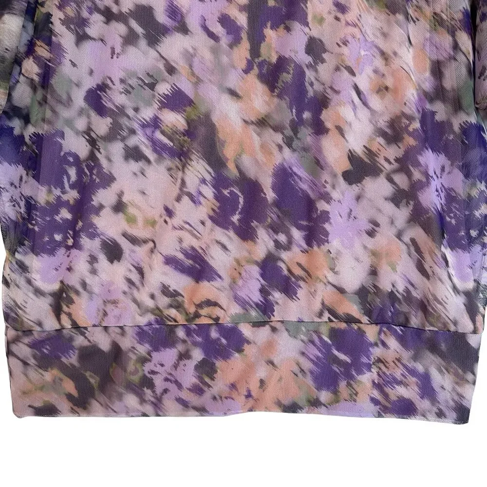 Chico's Floral Blouse Womens M Purple Pullover Wispy Sheer Mesh Lightweight